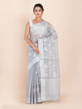 KAVVYA  GREY ORGANZA TISSUE SAREE